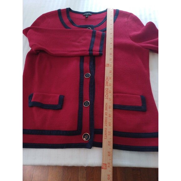 Talbots red knit buttoned cardigan sweater MPetite preppy classic designer look - Picture 9 of 10